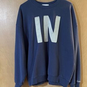 Women’s blue sweatshirt with IN state abbreviation